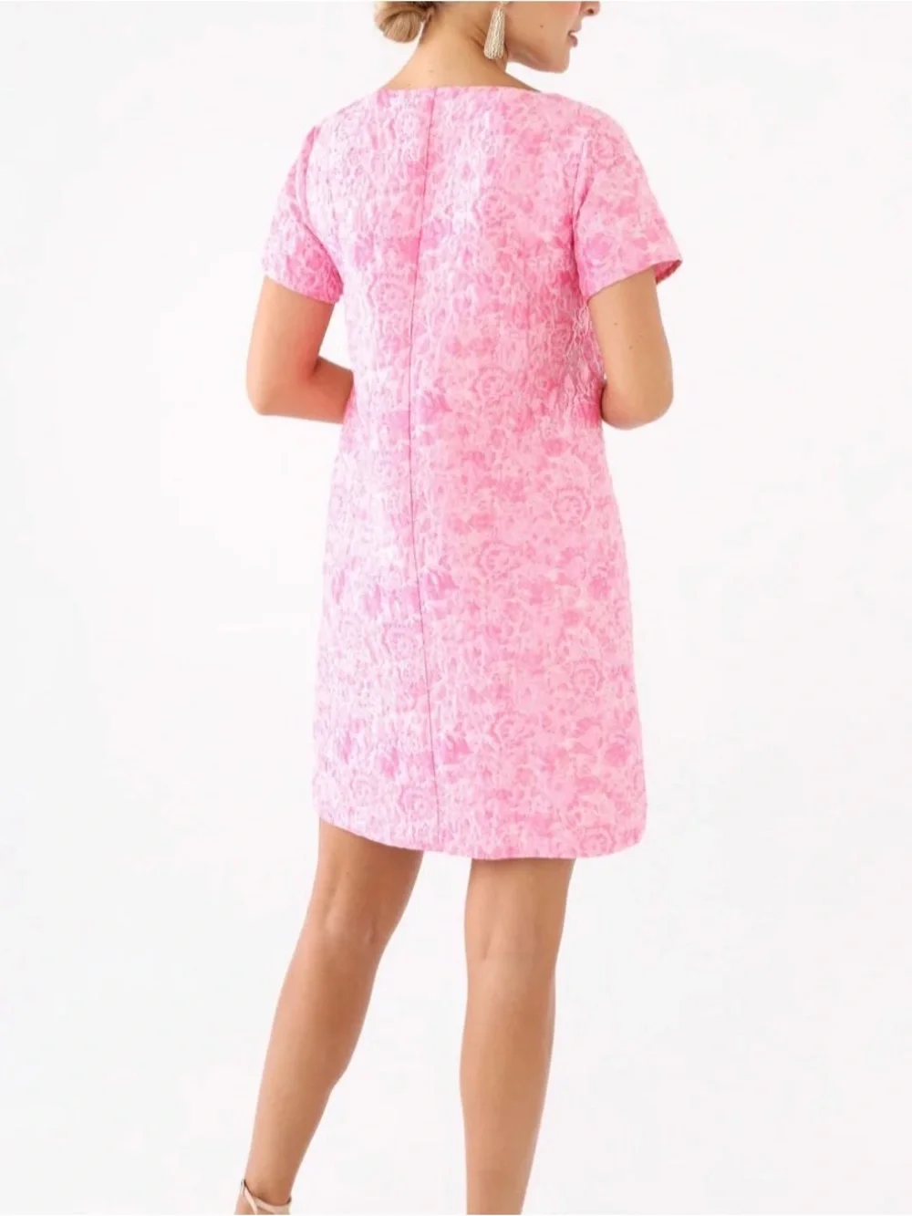 Abbey Glass Pink Jacquard lulu Short-Sleeve Dress NWT - Picture 2 of 3